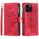 For iPhone 16 Pro Max Multi-Card Totem Zipper Leather Phone Case(Red) - 3