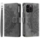 For iPhone 16 Pro Max Multi-Card Totem Zipper Leather Phone Case(Grey) - 3