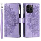 For iPhone 16 Pro Max Multi-Card Totem Zipper Leather Phone Case(Purple) - 3