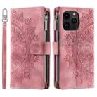 For iPhone 16 Pro Max Multi-Card Totem Zipper Leather Phone Case(Pink) - 3