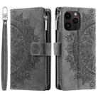 For iPhone 16 Pro Multi-Card Totem Zipper Leather Phone Case(Grey) - 3