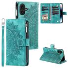 For iPhone 16 Plus Multi-Card Totem Zipper Leather Phone Case(Green) - 1