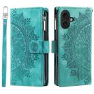 For iPhone 16 Plus Multi-Card Totem Zipper Leather Phone Case(Green) - 3