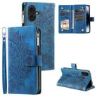 For iPhone 16 Plus Multi-Card Totem Zipper Leather Phone Case(Blue) - 1