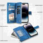 For iPhone 16 Plus Multi-Card Totem Zipper Leather Phone Case(Blue) - 3