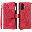 For iPhone 16 Plus Multi-Card Totem Zipper Leather Phone Case(Red) - 3