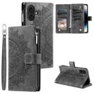 For iPhone 16 Plus Multi-Card Totem Zipper Leather Phone Case(Grey) - 1