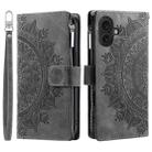 For iPhone 16 Plus Multi-Card Totem Zipper Leather Phone Case(Grey) - 3