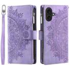 For iPhone 16 Plus Multi-Card Totem Zipper Leather Phone Case(Purple) - 3