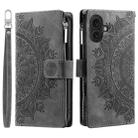 For iPhone 16 Multi-Card Totem Zipper Leather Phone Case(Grey) - 3