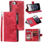 For iPhone 16e Multi-Card Totem Zipper Leather Phone Case(Red) - 1