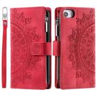 For iPhone 16e Multi-Card Totem Zipper Leather Phone Case(Red) - 2