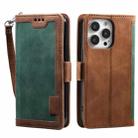 For iPhone 15 Pro Max Retro Splicing Horizontal Flip Leather Phone Case(Green) - 1