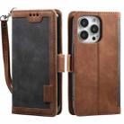 For iPhone 15 Pro Max Retro Splicing Horizontal Flip Leather Phone Case(Grey) - 1