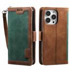 For iPhone 15 Pro Retro Splicing Horizontal Flip Leather Phone Case(Green) - 1