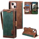 For iPhone 15 Retro Splicing Horizontal Flip Leather Phone Case(Green) - 1