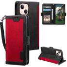 For iPhone 15 Retro Splicing Horizontal Flip Leather Phone Case(Red) - 1