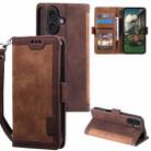 For iPhone 16 Plus Retro Splicing Horizontal Flip Leather Phone Case(Brown) - 1