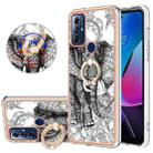 For Motorola Moto G Play 2023 Electroplating Dual-side IMD Phone Case with Ring Holder(Totem Elephant) - 1