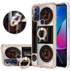 For Motorola Moto G Play 2023 Electroplating Dual-side IMD Phone Case with Ring Holder(Retro Radio) - 1