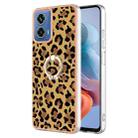 For Motorola Moto G34 Electroplating Dual-side IMD Phone Case with Ring Holder(Leopard Print) - 1