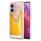 For Motorola Moto G04 4G / G24 4G Electroplating Dual-side IMD Phone Case with Ring Holder(Draft Beer) - 1