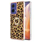 For Motorola Moto G85 Electroplating Dual-side IMD Phone Case with Ring Holder(Leopard Print) - 1