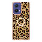 For Motorola Moto G85 Electroplating Dual-side IMD Phone Case with Ring Holder(Leopard Print) - 2