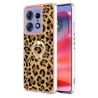 For Motorola Edge 50 Pro Electroplating Dual-side IMD Phone Case with Ring Holder(Leopard Print) - 1