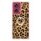 For Motorola Edge 50 Fusion Electroplating Dual-side IMD Phone Case with Ring Holder(Leopard Print) - 2