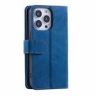 For iPhone 16 Pro Max Nine Card Zipper Bag Leather Phone Case with Lanyard(Blue) - 3