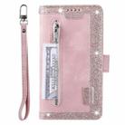 For iPhone 16 Pro Max Nine Card Zipper Bag Leather Phone Case with Lanyard(Pink) - 2