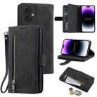 For iPhone 16 Plus Nine Card Zipper Bag Leather Phone Case with Lanyard(Black) - 1