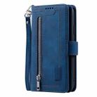 For iPhone 16 Plus Nine Card Zipper Bag Leather Phone Case with Lanyard(Blue) - 2