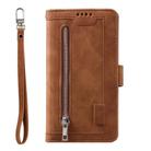 For iPhone 16e Nine Card Zipper Bag Leather Phone Case with Lanyard(Brown) - 2