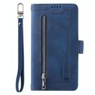 For iPhone 16e Nine Card Zipper Bag Leather Phone Case with Lanyard(Blue) - 2