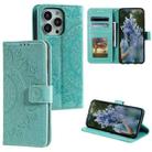 For iPhone 15 Pro Max Totem Flower Embossed Leather Phone Case(Green) - 1