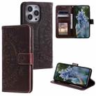 For iPhone 15 Pro Max Totem Flower Embossed Leather Phone Case(Brown) - 1