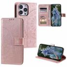 For iPhone 15 Pro Max Totem Flower Embossed Leather Phone Case(Rose Gold) - 1