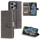 For iPhone 15 Pro Totem Flower Embossed Leather Phone Case(Grey) - 1