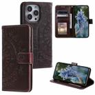 For iPhone 15 Pro Totem Flower Embossed Leather Phone Case(Brown) - 1