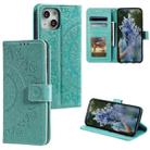 For iPhone 15 Totem Flower Embossed Leather Phone Case(Green) - 1