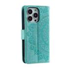 For iPhone 16 Pro Max Totem Flower Embossed Leather Phone Case(Green) - 3