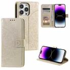 For iPhone 16 Pro Max Totem Flower Embossed Leather Phone Case(Gold) - 1