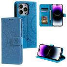 For iPhone 16 Pro Max Totem Flower Embossed Leather Phone Case(Blue) - 1