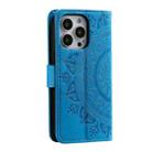 For iPhone 16 Pro Max Totem Flower Embossed Leather Phone Case(Blue) - 3