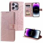 For iPhone 16 Pro Max Totem Flower Embossed Leather Phone Case(Rose Gold) - 1