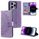 For iPhone 16 Pro Max Totem Flower Embossed Leather Phone Case(Purple) - 1