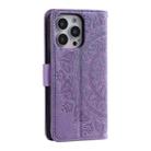 For iPhone 16 Pro Max Totem Flower Embossed Leather Phone Case(Purple) - 3