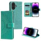 For iPhone 16 Plus Totem Flower Embossed Leather Phone Case(Green) - 1